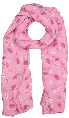 Zwillingsherz Seiden-Tuch Damen mit Blätter Muster - Made in Italy - Eleganter Sommer-Schal für Frauen - Hochwertiges Seidentuch/Seidenschal - Halstuch und Chiffon-Stola Dezent Stilvoll rosa