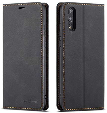QLTYPRI Hülle für Huawei P30, Premium Dünne Ledertasche Handyhülle mit Kartenfach Ständer Flip Schutzhülle Kompatibel mit Huawei P30 - Schwarz