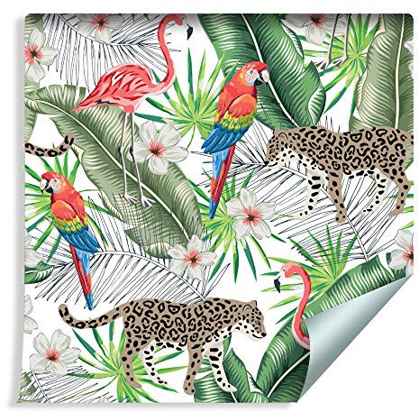Muralo 240774682 Exotic Animals in the Jungle Wallpaper Colourful Vinyl Modern Forest