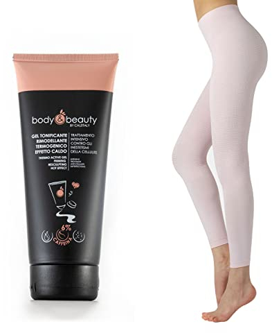 CALZITALY Pack Gel Raffermissant et Pyjama Anticellulite | Crème et Leggings Massage Anticellulite | 200 ML | S/M, L/XL | Rose, Noir | Made in Italy