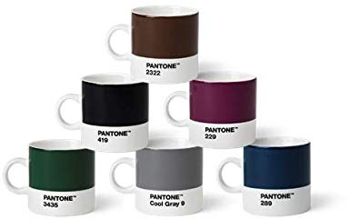 Pantone Porzellan Espressobecher 6er-Set, 6 Espressotassen à 120 ml, Coffee, mit Henkel, spülmaschinenfest, Naturfarben