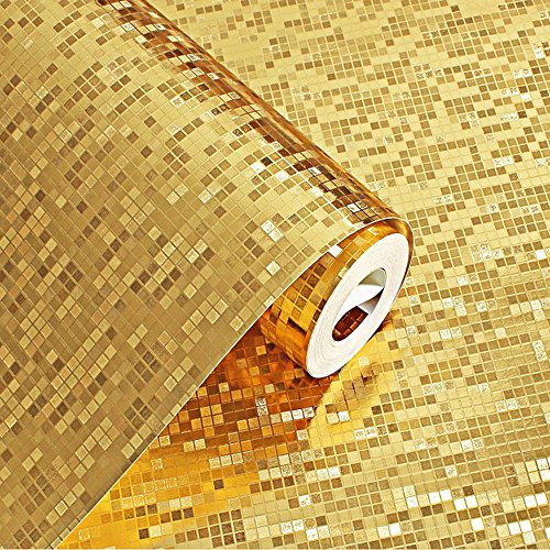 YangYun Home Decoration Rouleau de papier peint non collé moderne en feuille d'or mosaïque pour hôtel plafond/décoratif/bar Couleur or 0,53 m (l) x 10 m (L) = 5,3 m²