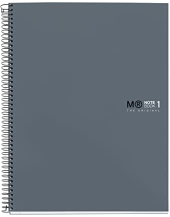 Miquelrius - Notizbuch A4 (210 x 297 mm), Notebook The Original Colours, 80 Blatt 90 g/m² und 1 Farbstreifen, Raster 5 mm, 4-Loch-Stanzung, Hardcover, Farbe Graphit