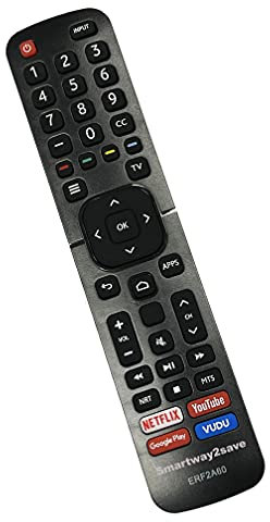 New ERF2A60 Smartway2save Replacement Remote Control for Hisense Smart 4K Ultra HD TV with Netflix YouTube Google Play Vudu Shortcuts (No Voice Function)