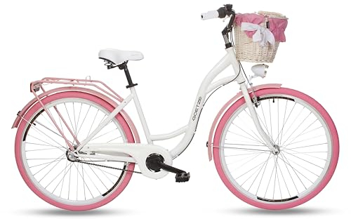 Goetze Style 28 Zoll Damen Citybike, 18 Zoll Rahmen, Tiefeinsteiger, 3-Gang Nabenschaltung, Rücktrittbremse, LED-Beleuchtung, Gepäckträger, Komfortsattel, Schutzbleche, Rattankorb mit Stoffeinsatz!