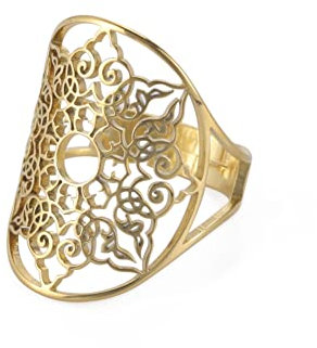 LIKGREAT Blume des Lebens Ring verstellbare filigrane Blume Ringband für Frauen große hohle Fingerringe Cosplay Party Schmuck (verstellbarer, 314, Goldton)