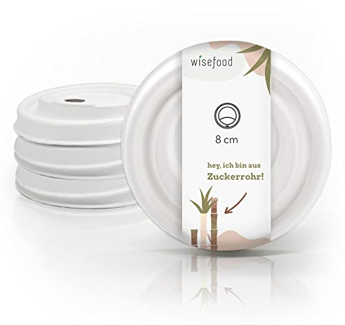 wisefood Zuckerrohr Kaffeebecher Deckel - 200 Stück Coffee to Go Deckel ∅ 80mm - Einweg Kaffeedeckel weiß passend für 200ml Becher - Biologisch abbaubarer Deckel aus Bagasse ohne PLA/PE