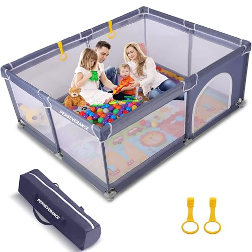 PERSEVERANCE Laufstall baby,150x180cm Laufgitter baby,XXL Kinder Laufgitter,Innen Baby Laufstall mit Reißverschlusstür,Baby-Aktivitätsbereich mit 2 Ziehringen