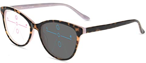 Firmoo Photochrome Sonnenbrille Progressives Multifokal Lesebrille 3.0x für Frauen Katzenauge Anti Blaulichtfilter Computer Brille Lesebrillen Multifokal-Leser Blendschutz Augenbelastung Kopfschmerzen