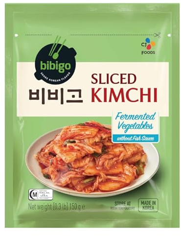 Bibigo Kimchi geschnitten – Fermentierter Kohl aus Korea – Ohne Fischsauce und halal – 1 x 150 g