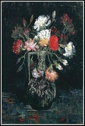 Vase mit weißen und roten Nelken 1887 Gemälde von Vincent Van Gogh Crafts Graphy DIY Ölgemälde für Erwachsene, Malen nach Zahlen Kits, Acrylgemälde 40 x 50 cm