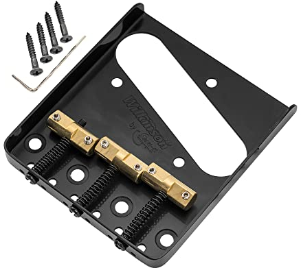Wilkinson WTB Vintage Telecaster Bridge 3 Compensated Brass Saddles for Tele Style Electric Guitar, Black