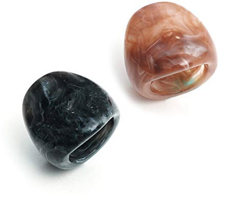 vsilay Breiter klobiger Fingerring aus Kunstharz, stapelbar, Schildkröte für Muschel-Achat-Ringe für Hochzeit, Verlobung, Party, 2 Stück, Acryl Harz Muschel Acryl Kunstharz