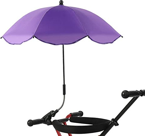JYCRA Sombrilla para Silla de 26 Pulgadas con Abrazadera, Sombrilla para Silla de Playa con Protección UV, Sombrilla Ajustable a Prueba de Agua para Silla de Ruedas para Cochecito(Púrpura)