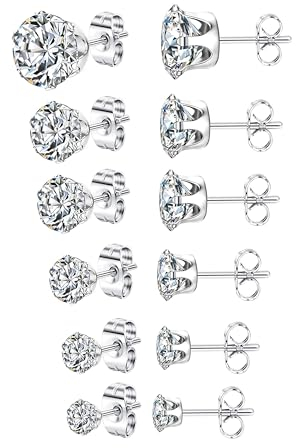 KALVICA 6 Paare Silber Edelstahl Ohrstecker für Damen Herren Zirkonia Ohrstecker Ohrringe Set Hypoallergene Knorpel Tragus Ohrstecker Schmuck Geschenke 3-8mm
