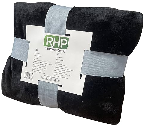 RHP Premium Tagesdecke 180x200 cm Kuscheldecke weich flauschig & gemütlich Sommerdecke Winterdecke für Schlafzimmer & Wohnzimmer Sofadecke Couchdecke Bettüberwurf Bettdecke Wohndecke (Schwarz)