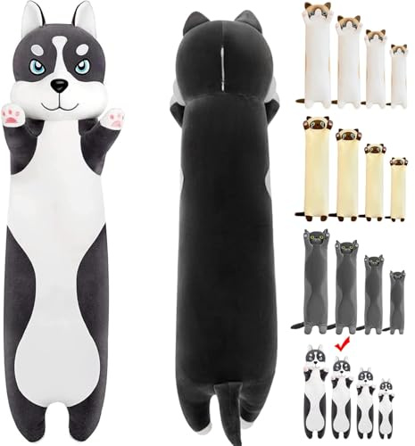 LEcylankEr Husky Kuscheltier Weicher Kuscheltier Hund (90cm) | Hunde Plüschtier Kissen, Husky Plüschtier für Kinder Erwachsene, Süßes Geschenk für Geburtstag Weihnachten