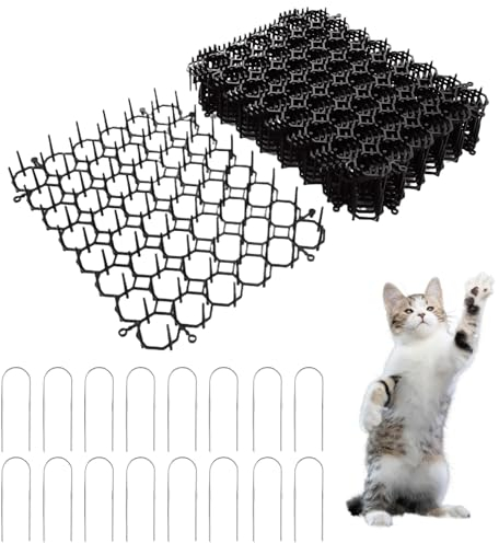 Dissuasore per gatti, 24 pezzi, griglia contro gatti, 150 x 200 mm, griglia per gatti, da giardino, con 16 punte, in plastica, colore nero, per cani, gatti, animali selvatici, interni ed esterni