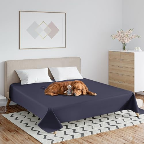 Wasserdichter Tagesdecke, Atmungsaktive Bettlaken, Gebürsteter Mikrofaser+TPU Doppel Bettüberwurf, Kratzfest Waschbar Schutzdecke, Wohndecke Schutz für Hunden Katzen Kinder (Navy Blau, 230 x 250 cm)