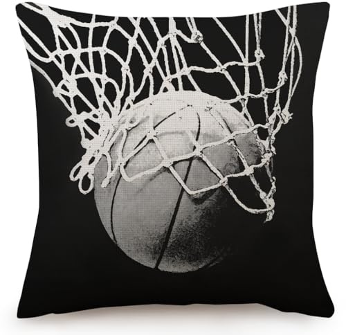HYZUIMEI Kissenbezug mit Basketball-Enthusiasten-Motiv, für Jungen und Mädchen, 45,7 x 45,7 cm, schwarzer Leinen-Kissenbezug, für Schlafzimmer, Bett, Outdoor, Auto, Couch, Sofa