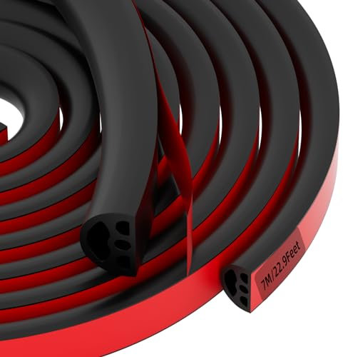 Rubber Weather Stripping Door Seal Strip, D-Shape Self-Adhesive Waterproof Window Sealing Strip, Draught Excluder for Door Frame Insulation Soundproof, Suit for 2.5 to 6mm Gap (7M, Black-1)