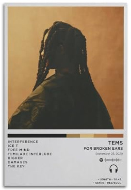 ONZS Film- und Fernsehposter Tems EP For Broken Ears, klassisches Poster, Album, Poster, Jugendzimmer, Wanddekoration, 20 x 30 cm, ungerahmter Stil