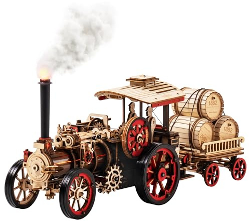 rowood 3D Wooden Puzzles for Adults, Steam Engine Car Model Kit, 1:28 Scale Mechanical Steam Locomotive Wooden Puzzle, 469PCS,Assembly Time 6H, Awesome Gifts for Adults