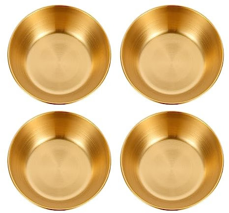 DEARMAMY Paquete De 4 Platillos Redondos De Acero Inoxidable Plato De Especias Dorado Plato De Especias Platos De Salsa De Acero Inoxidable Platos Redondos Para Condimentos Dorados Para