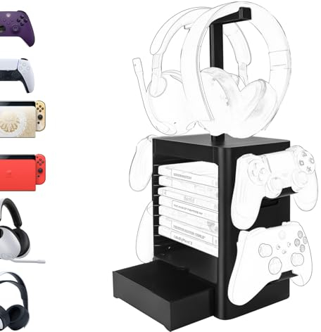 Geekria Supporto per Giochi Multifunzionale Compatibile con PS5/PS4/XBOX Serie X/XBOX One/Nintendo Switch, Supporto per Disco di Gioco e Supporto per Controller/Cuffie (Nero)