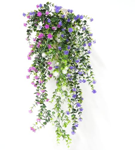 wocpvm 3 Pièces Plante Suspendue Artificielle Fleurs Artificielles Extérieur, Plantes Artificielles Interieur Tombantes pour Jardin de Balcon Intérieur et Extérieur - Rose, Blanc, Violet