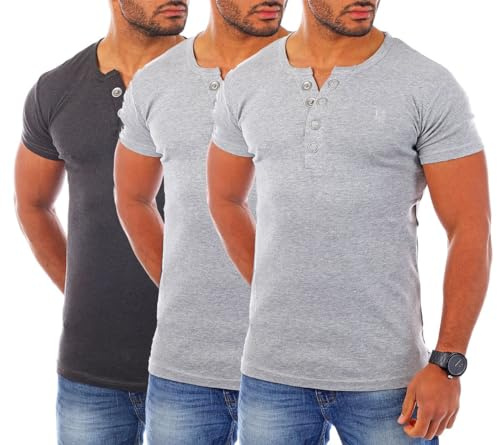 Young & Rich Herren Uni feinripp T-Shirt mit Knopfleiste Big Buttons große Knöpfe 1872