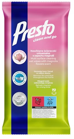 Presto Lingettes Nettoyantes pour Meubles en Bois - Nettoyage Rapide et Efficace - Meubles en Bois, Vernis, Matériaux Similaires au Bois - Intensifie la Couleur du Bois - Parfum Miel - 72 pcs