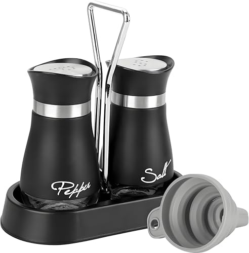 Salz und Pfefferstreuer Set, Gewürzflaschen mit Halter, Verstellbares Gewürzstreuer aus Edelstahl, Salz-und Pfeffermühle für Küche, Haus, Restaurant Camping Geschenk