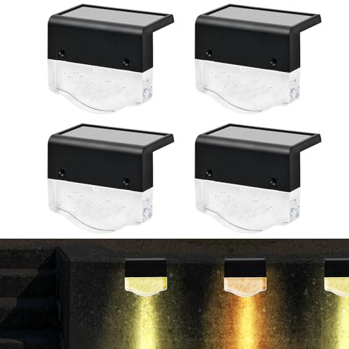 Litinliv 4PCS Solar Fence Lights Outdoor with Warm/Yellow Light, Waterproof Solar Wall Lights Outdoor, Wireless LED Garden Lights Solar Powered for Patio, Fence, Yard, Garden, Garage, Stairway, Gate