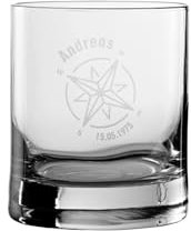 Der-Porzellan-Laden Whiskyglas mit Gravur, 320 ml, Whisky Glas personalisiert mit Name und Datum Kompass, spülmaschinenfest