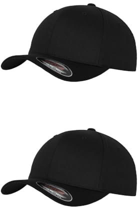 GIDUTEX Flexfit Unisex Wooly Combed Cap 2er Pack inkl. Schlüsselband Baseball Cap Basecap by (DE/NL/SE/PL, Alphanumerisch, L, XL, Black/Black)
