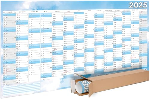 Terminal A0® Jahresplaner 2025 Abwischbar - Gerollt im Querformat XXL Wandkalender Groß Jahreskalender, Plakat Wandplaner Kalender in Poster-Größe