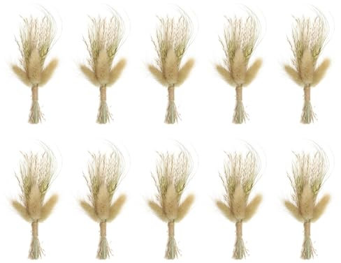 PATIKIL Mini Ramo de Flores Secas, 10 Pzas de Paja de la Pampa Natural y Flores Silvestres con Tallo, Respiración del Boho Planta Floral para Manualidades DIY, Foto, Regalo, Marrón