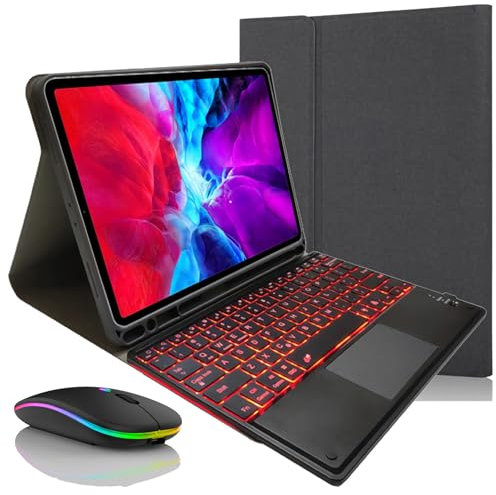 JZCZMCE Keyboard Case for iPad Pro 12.9 inch 2017/2015 (Old Model, 1st & 2nd Gen), Built in Pencil Holder, Magnetic Detachable Wireless Backlit Keyboard with Bluetooth Mouse,Black