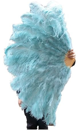 XHYDDLKJ Ostrich Feather Fan Big White Ostrich Feather Fan Belly Dance Show fans Halloween Party Wedding Stage Props Handheld Fluffy Turkey Plumes Fan(LIGHT BLUE,100cm left hand)