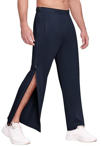 PINSPARK Jogginghose Herren Lange Atmungsaktiv Sporthose Yogahose Freizeithose Seitlicher Reißverschluss Split Hose mit Tachen Blau XL