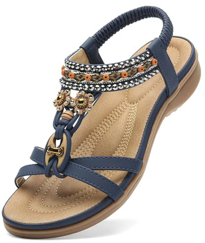 Littleplum Sandales Plats Femme Été Confortable Mode Tong Plage Claquettes,A Bleu,39 EU
