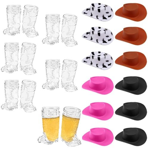 rflaueo 24pcs Mini Cute Cowboy Boot Shot Glasses Plastic Western Cowboy Mini Beer Mugs 1oz Reusable Cowboy Boot Cups for Cowboy Party Bachelorette Party Supplies Wedding Decorations(U277-12)
