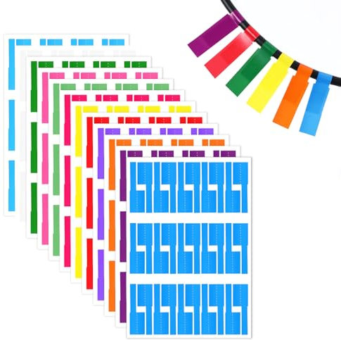 cobee 360 Pcs Cable Labels Tags, 12 Colors Self-Adhesive Wire Labels Waterproof Cable Tags, Cable Markers Cable Identification Tags Handwriting for Computer Room Cable Labels, Network Cable Markers