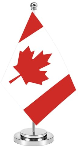 Kanada Miniature Desk Flag Set,8x5 Inch kanadischen kleine Flagge mit 12 Zoll hellen Silber Flagge Pole, Deluxe Dekorationen für Haus Büro Tagungstisch