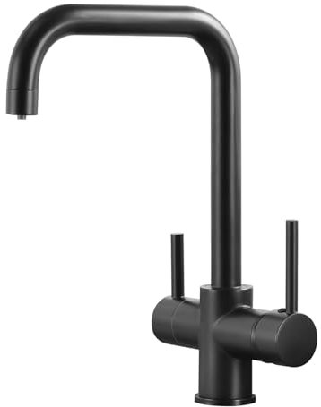 Vuadzren Rubinetto Cucina 3 Vie per Sistemi Osmosi, Rubinetto Lavello Cucina Con 2 Leve, Miscelatore Cucina in ottone con Beccuccio Girevole a 360 ° con G3/8 Connessione (nero)