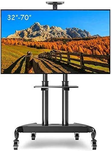 SaryEdge Universal TV Stand Rolling Tv Stand Mobile Tv Stand with Monitors Shelf,Large Heavy Duty Black Rolling TV Stand,fit 32- 70 TV,Support 80 Kg(