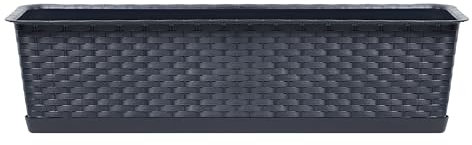 Fioriera da balcone, 59 x 17 x 15 cm, con sottovaso, in effetto rattan, durevole e resistente alle intemperie, per davanzale, terrazza e interni, elegante vaso per piante, colore antracite