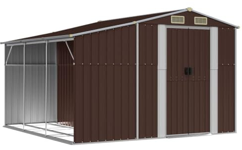 PABURNI Gartenhaus aus Metall, für den Außenbereich, wasserdicht, schmutzabweisend, braun, 277 x 279 x 179 cm