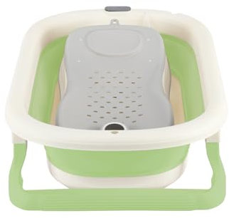 Baignoire Pliable pour Bébé avec Transat Antidérapant, Thermomètre Intégré, Design Portable pour la Maison et les Voyages, Benoire pour Bébé à Bain, Facile à Nettoyer (Vert,Transat, 71x43x18.5cm)